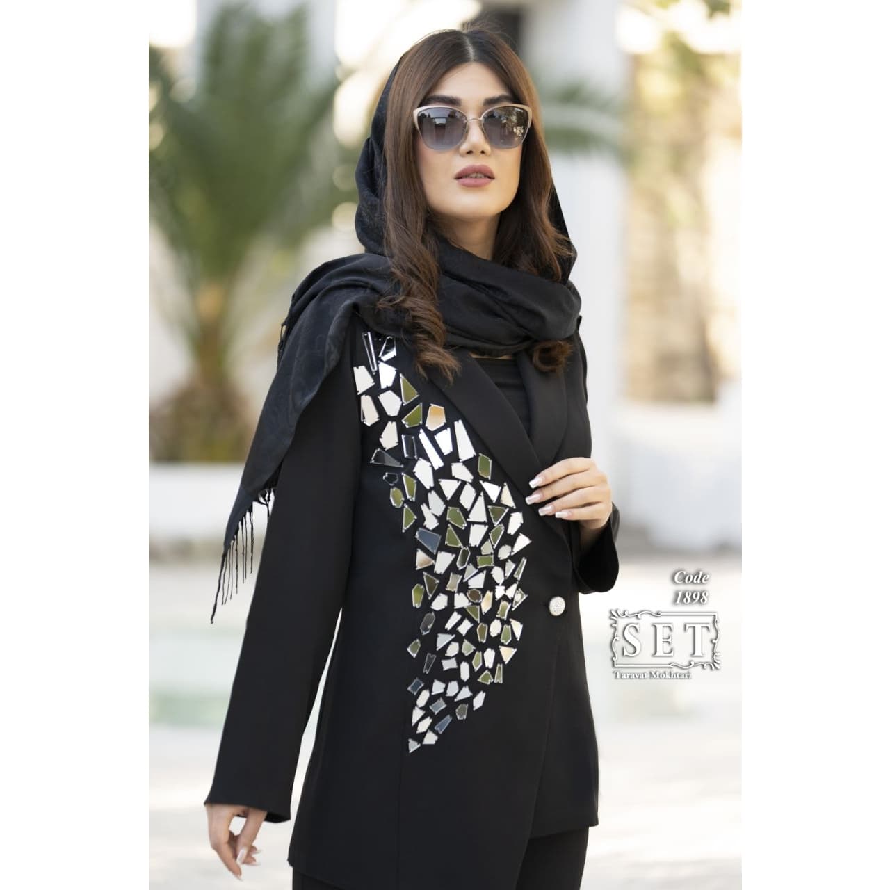 مانتو کُتی و شلوار مجلسی رنگ مشکی مدل مهیاس کد 1898 برند SET