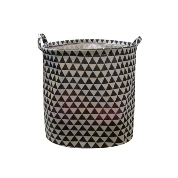لینوود سبد وسایل دسته دار 35 سانت گرد لمینیت طرح مثلثی سفید-مشکی