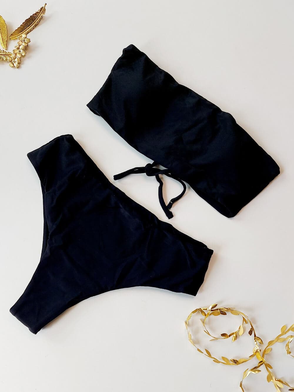 مایو شنا باندوکینی زنانه مشکی رنگ شین ( shein ) بصورت سوتین مایو دکلته کاپدار