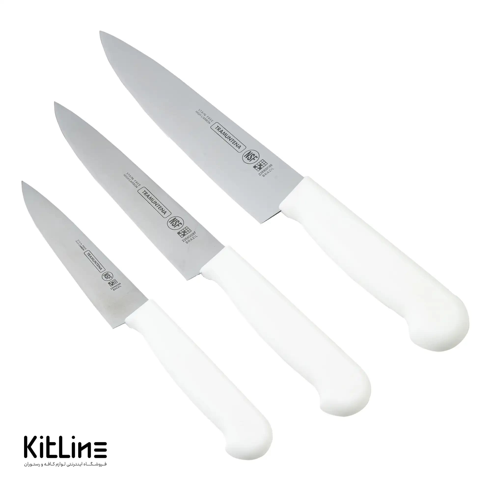 ست ۳ عددی چاقو سرآشپز بداف دسته سفید (TRAMUNTENA)