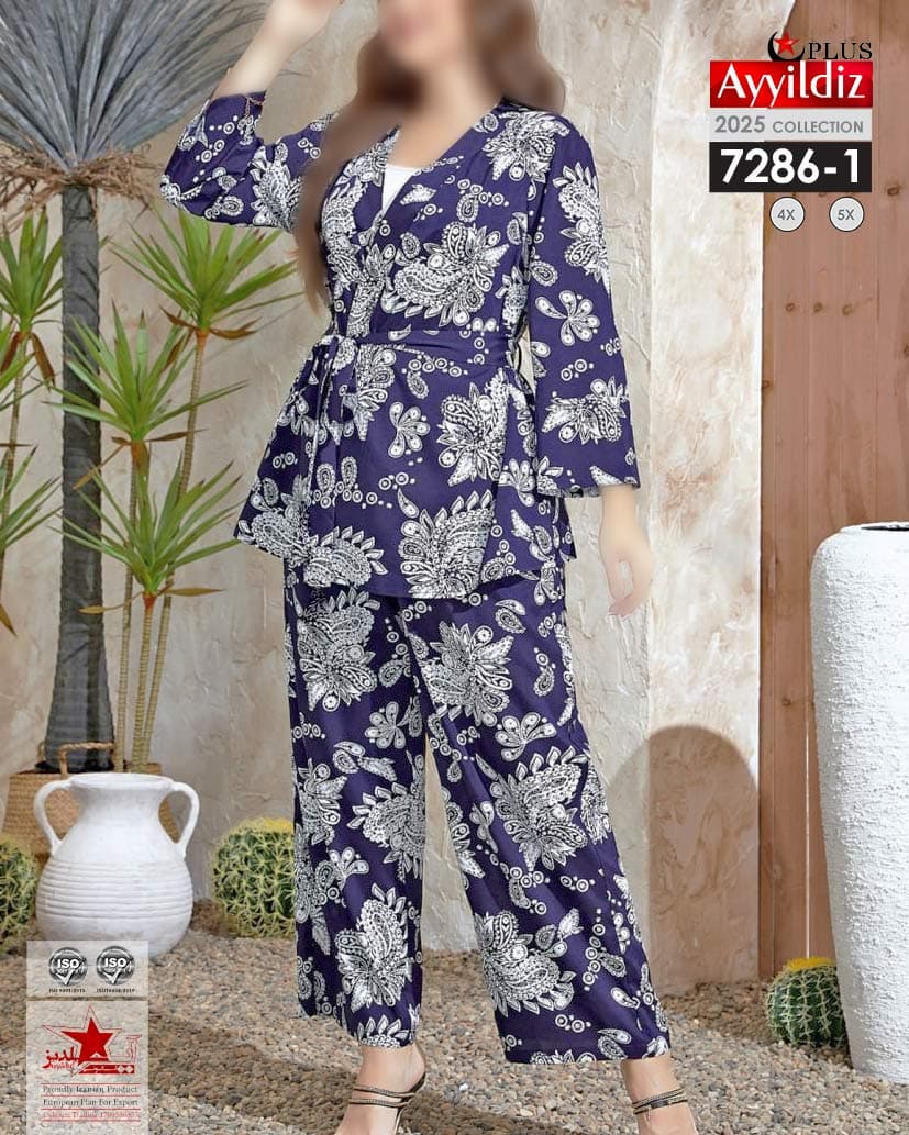 رویه و شلوار مجلسی زنانه شیک سایز بزرگ کد 7286