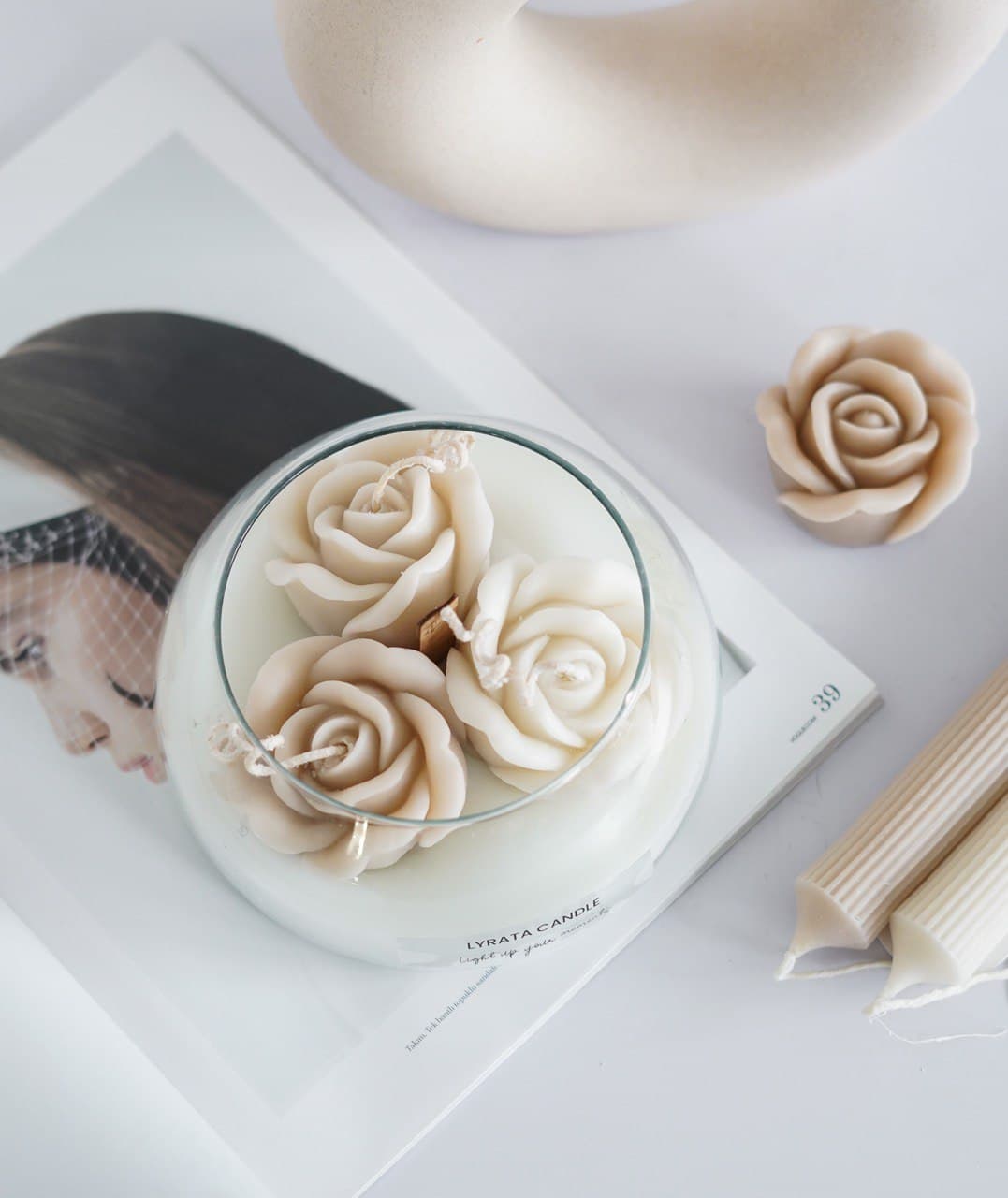 شمع گل رز شیشه ای