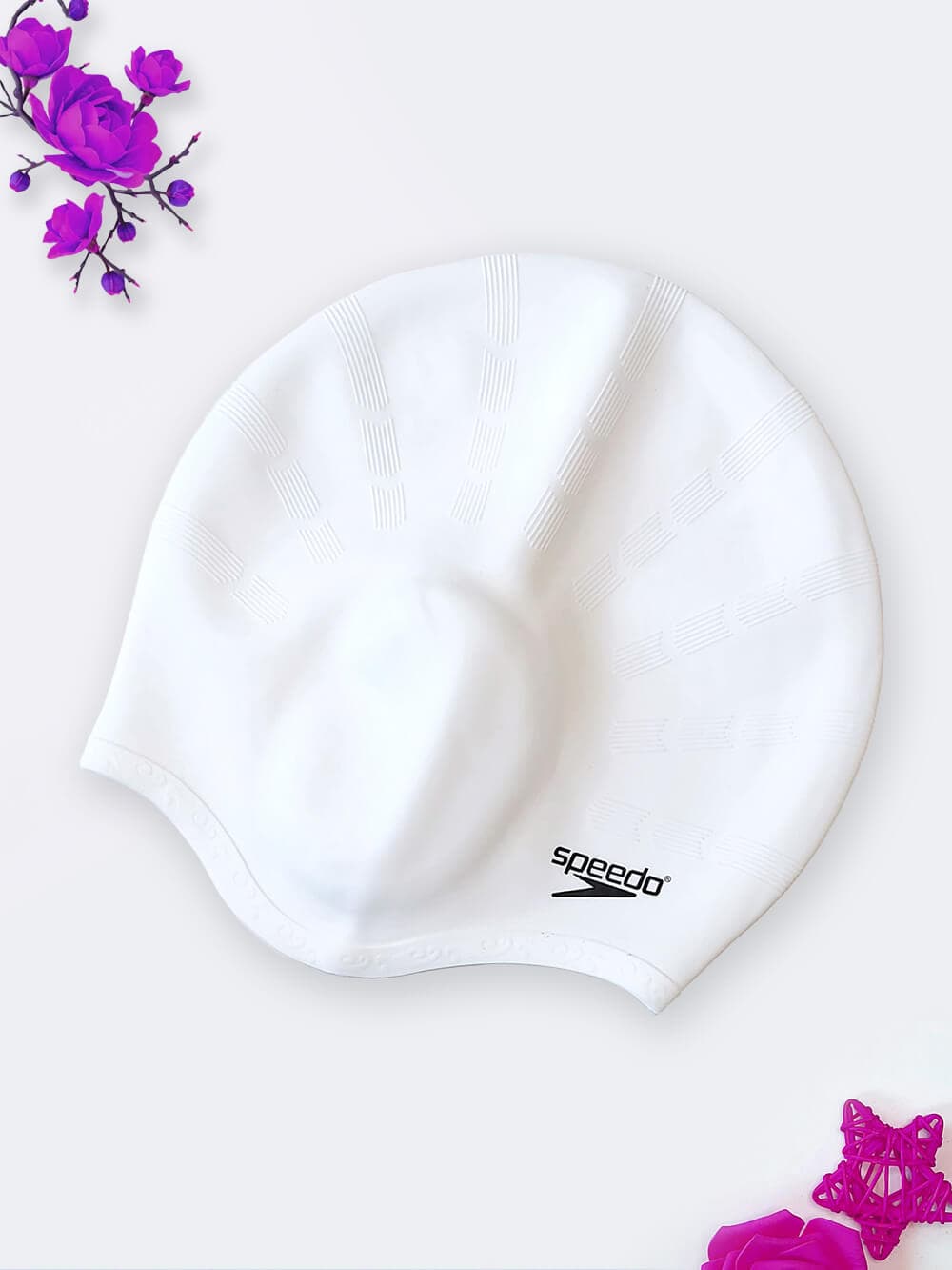 کلاه استخر اسپیدو ( Speedo ) سفید رنگ سیلیکونی گوشی دار زنانه و مردانه ضد آب