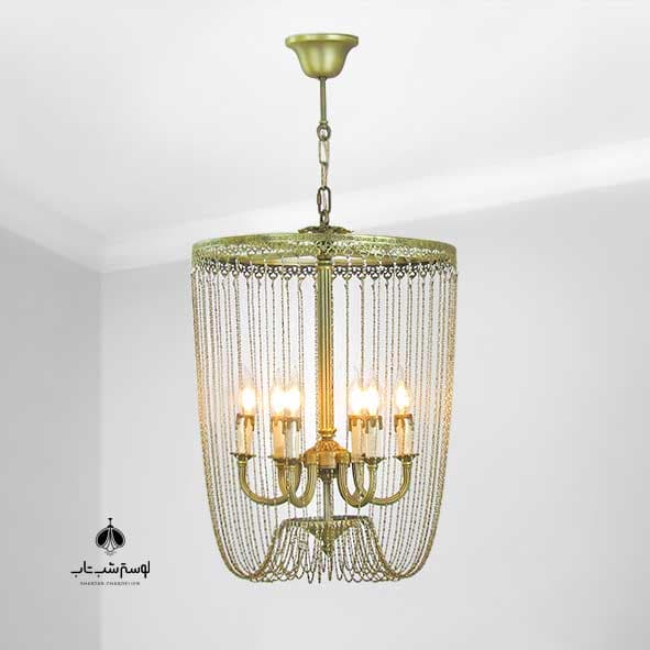 لوستر آویز 6 شعله 8028/6 ماریا نورسازان قطر 45 آنتیک آب گلدن