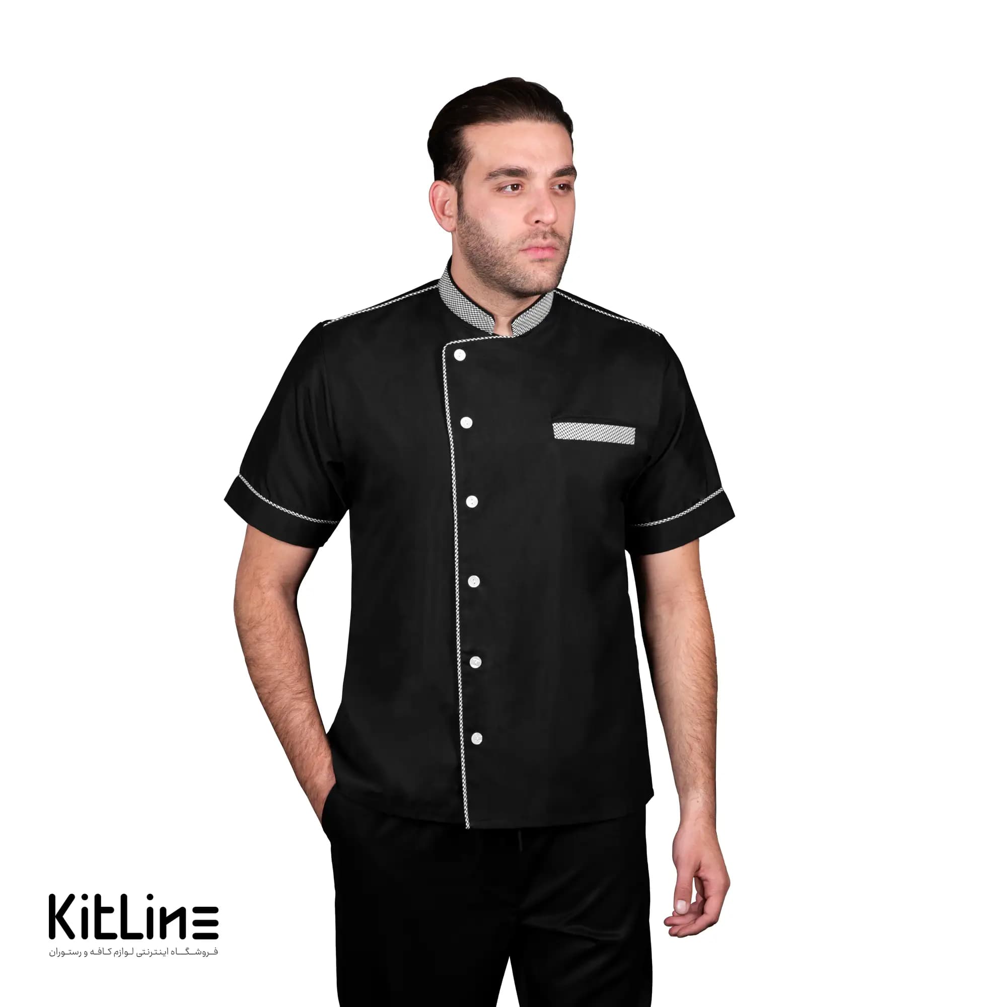 روپوش کجراه آستین کوتاه مشکی مغزی چهارخانه تک فرم مدل ویرا