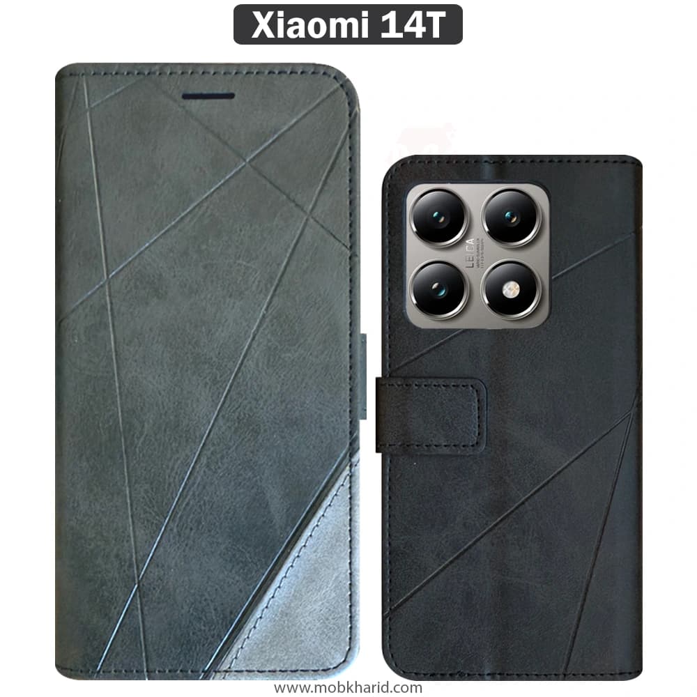 کیف چرمی Xiaomi 14T مدل لپ تاپی جاکارتی دار (محافظ لنزدار)