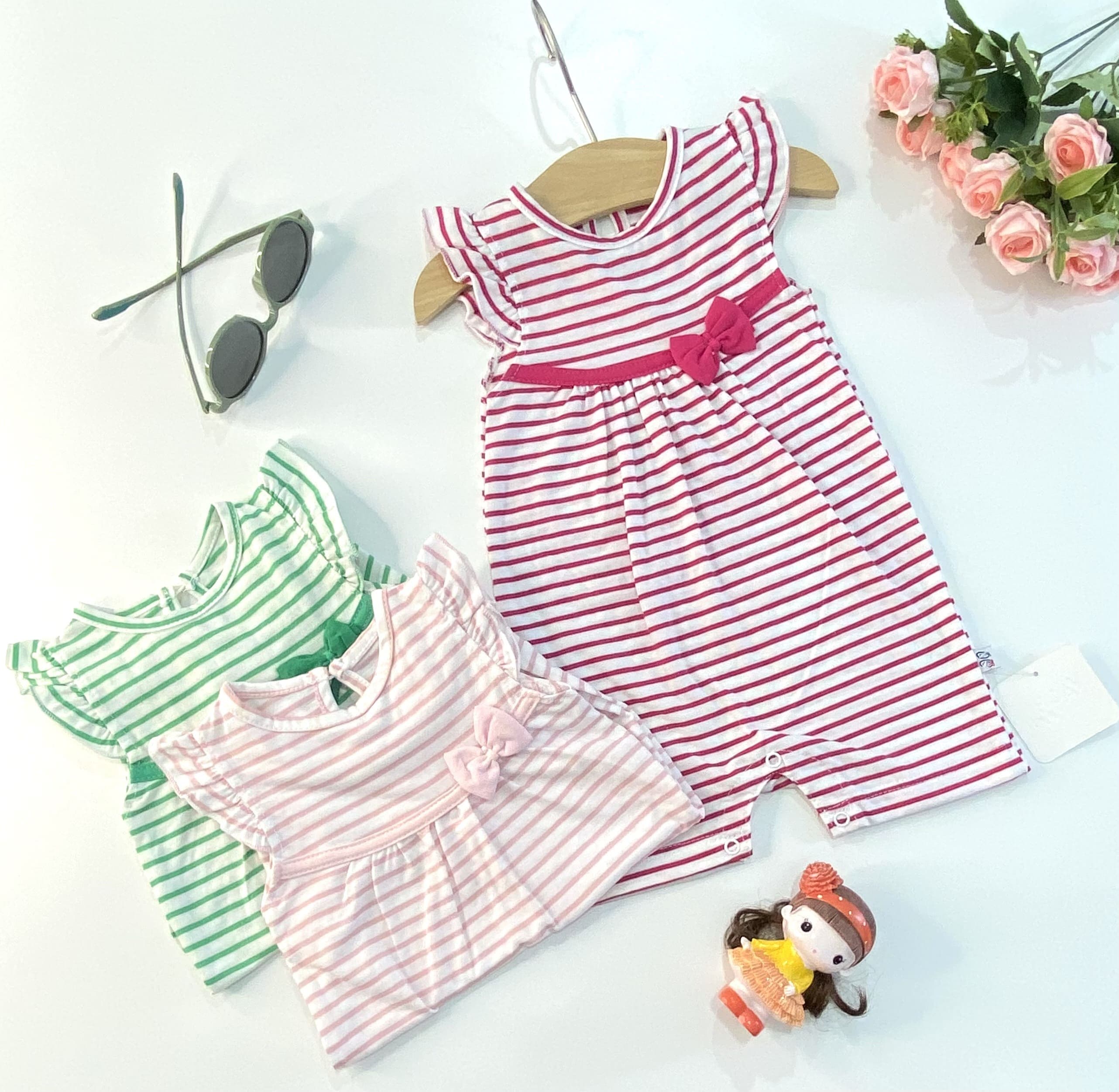 رامپر دخترانه راه راه پاپیونی