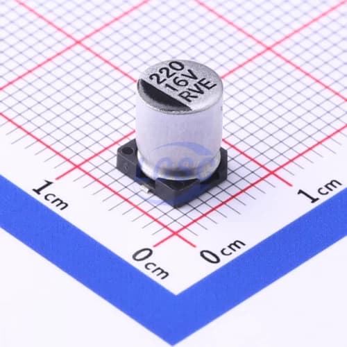 خازن SMD الکترولیتی آلومینیومی 220 میکروفاراد 16 ولت RVE1C221M0607