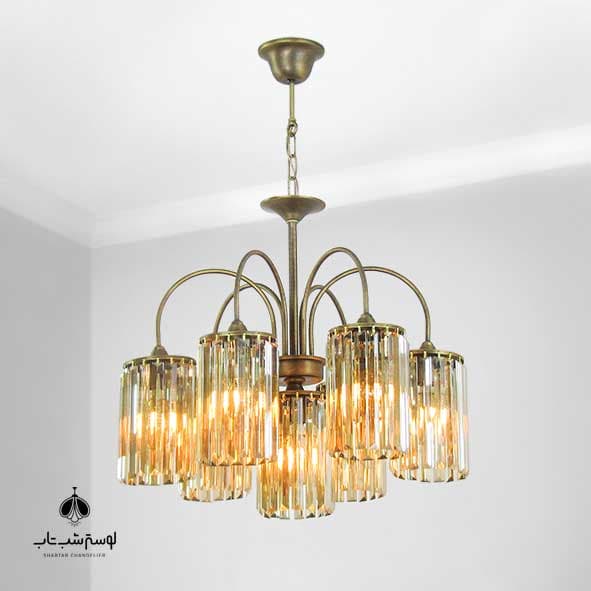 لوستر آویز 876/6 نورسازان 6 شاخه 7 شعله سرپایین طوسی