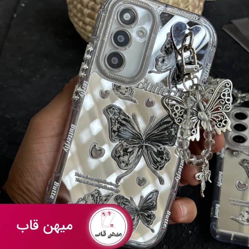 قاب موبایل سامسونگ پروانه و قلب آیینه ای آویز دار - کد (۵۳۸۳۸)
