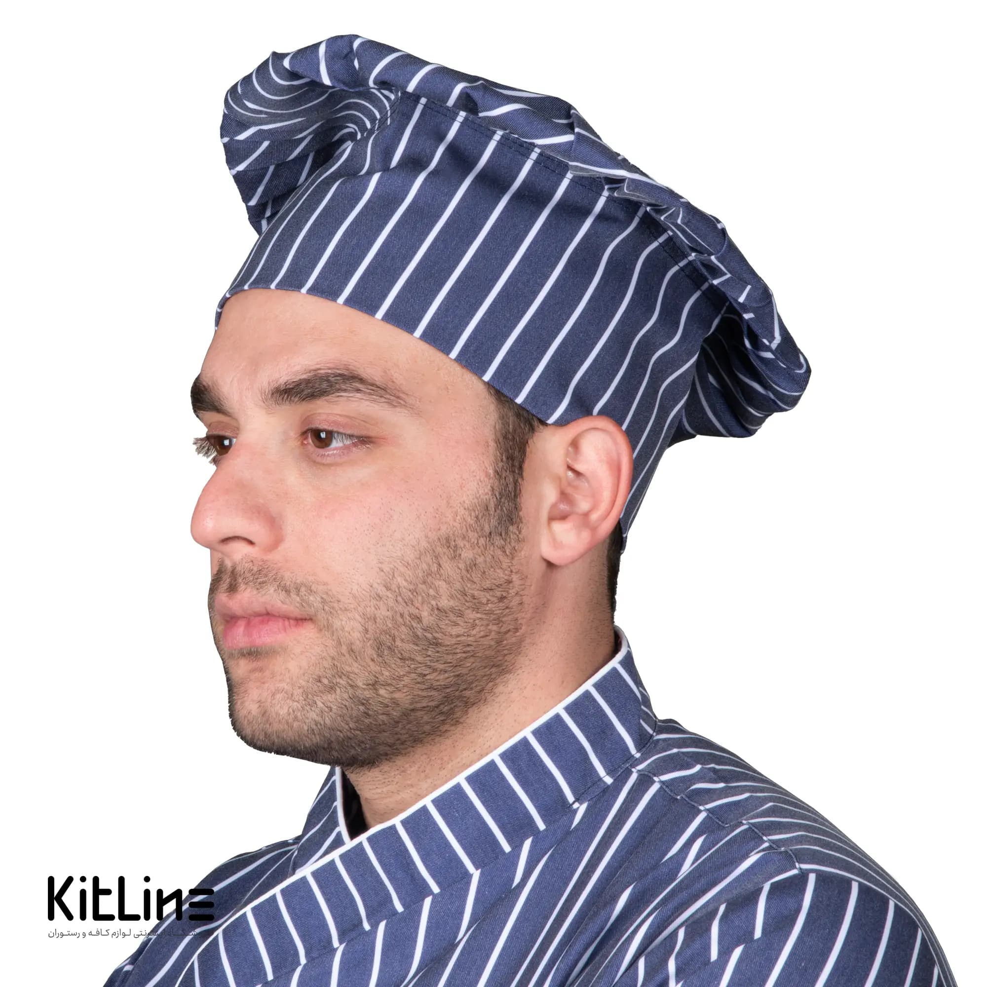 کلاه سرآشپز ترگال کجراه راه راه سرمه ای پوشاکو