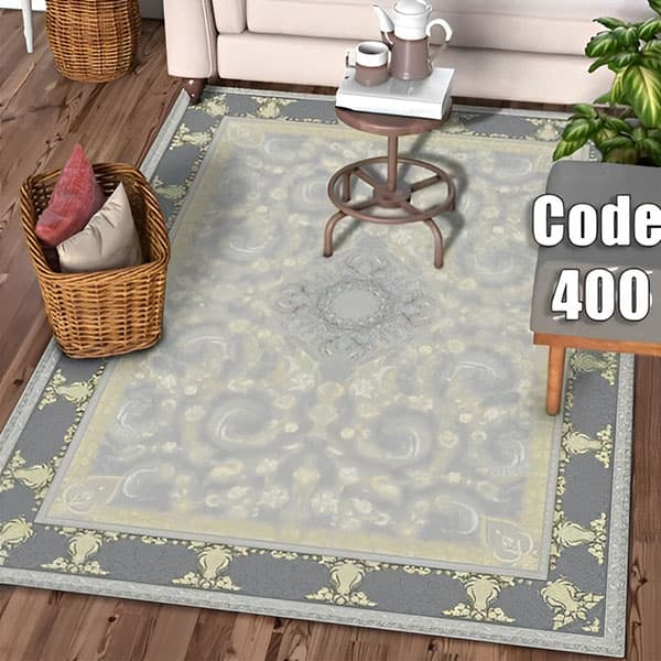 کاور فرش طرح سه بعدی طوسی نگین ترمه مدل 400