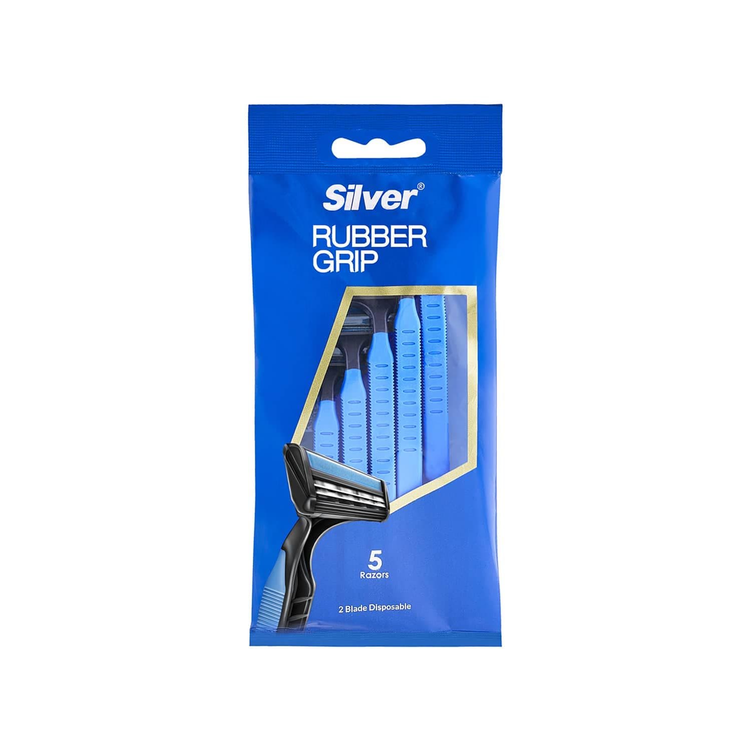 خود تراش مردانه چند بار مصرف 2 تیغ سیلور مدل Rubber Grip بسته 5 عددی