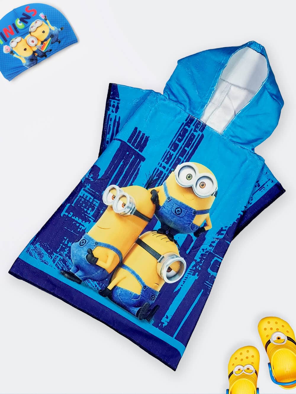 حوله استخری بچگانه بصورت پانچو تنپوش برای استخر ، دریا و حمام سرهمی طرح مینیون ها