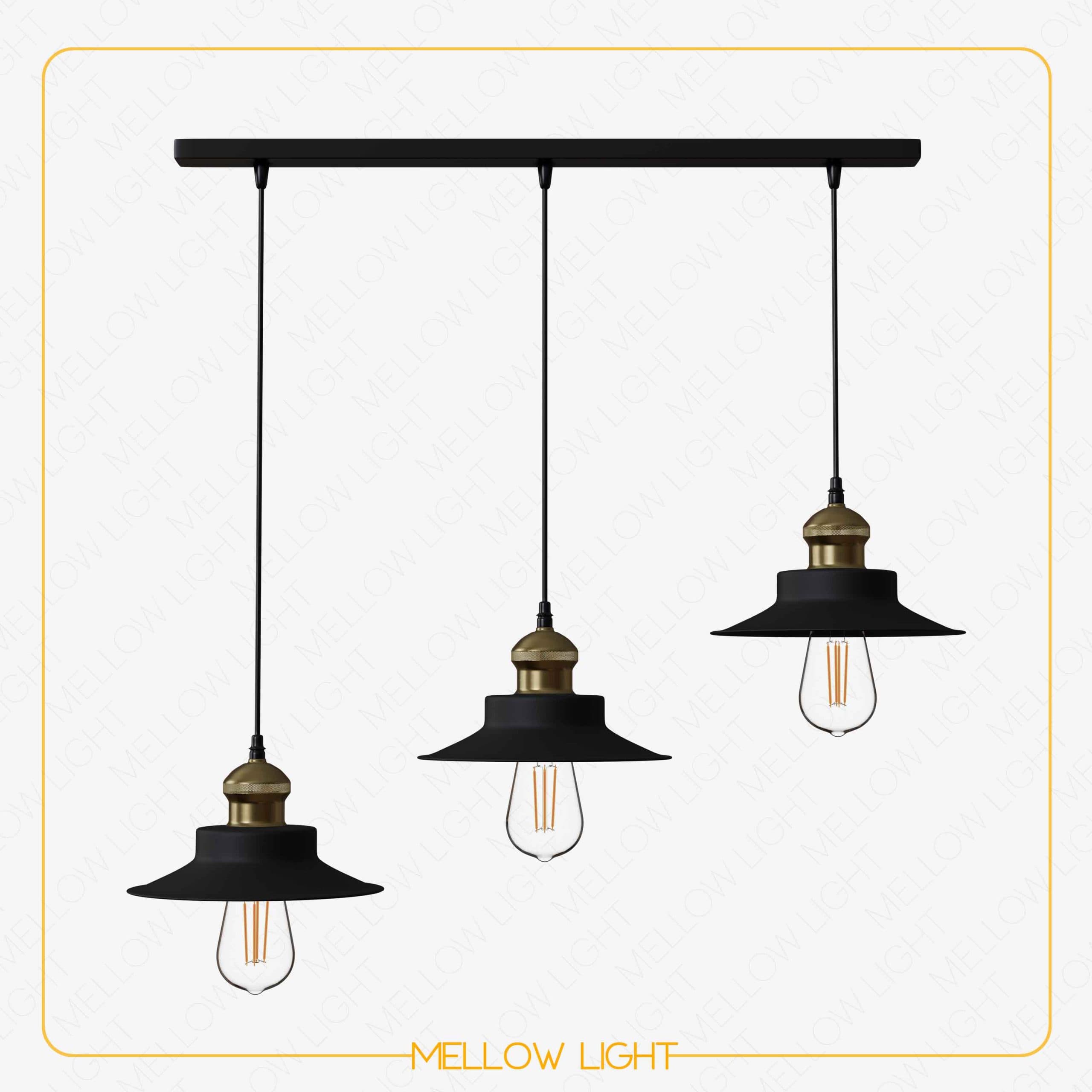 لوستر آویز سه شاخه مدرن خطی ادیسونی کلاهی