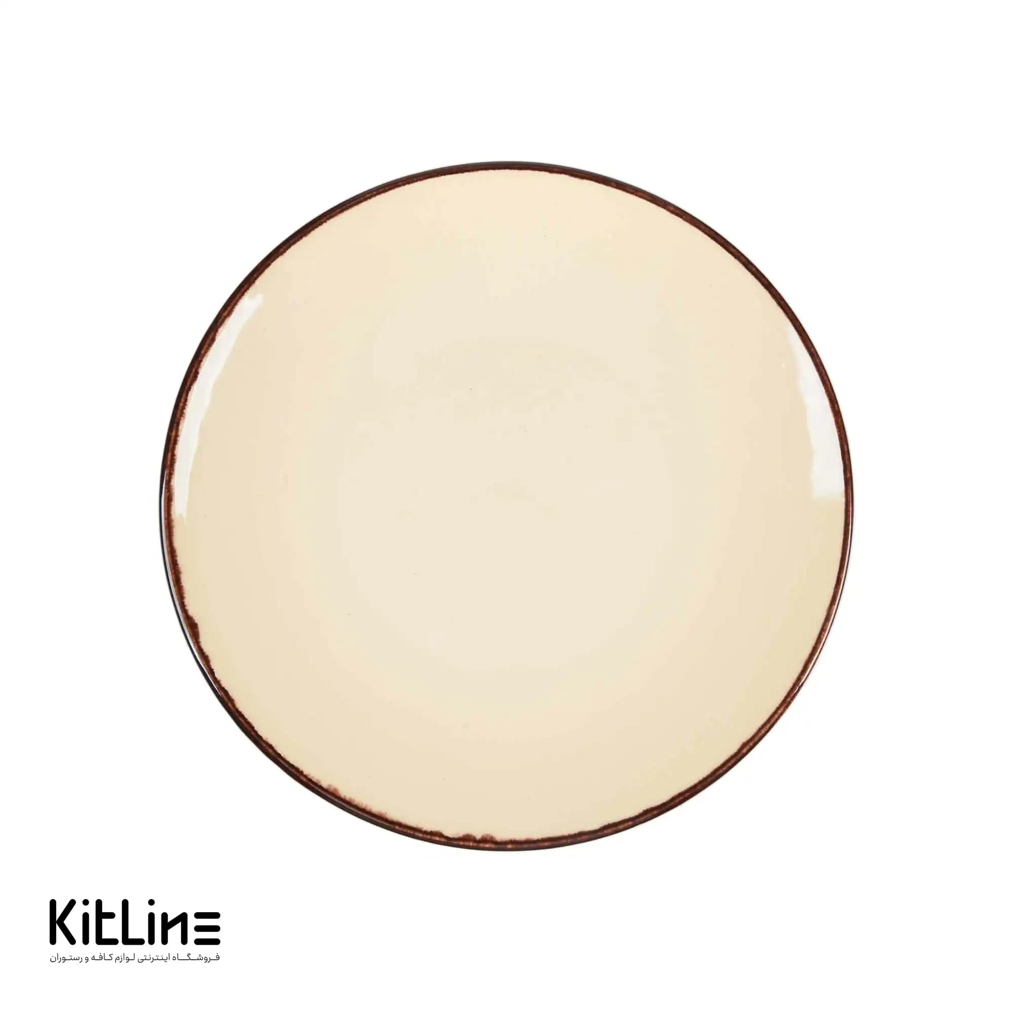 بشقاب تخت سرامیکی ۲۵ سانتیمتری کرم باند دار دوریکا