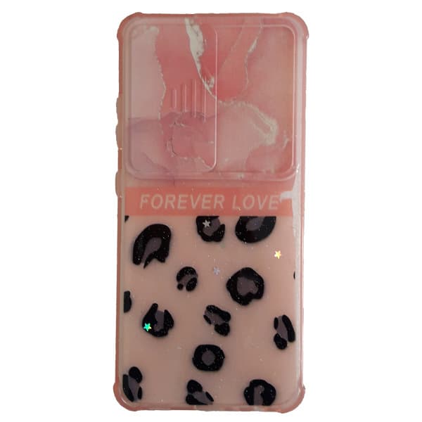 قاب سيليکون محافظ لنز کشويي برّاق طرح دار سامسونگ A32 4G طرح صورتی مشکی