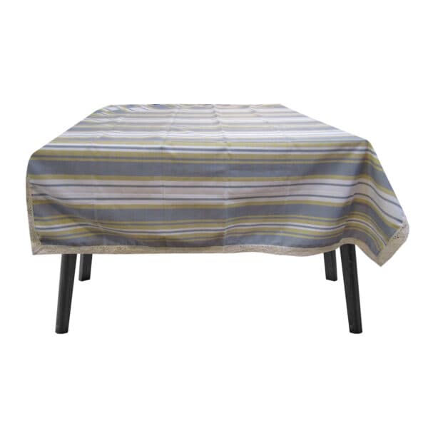 دنیرا رومیزی 140*140 مربع راه راه طوسی کرم