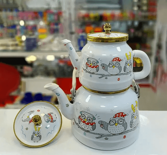 کتری قوری لعابی درب دار برند لایت LIGHT ساخت ترکیه طرح Owl