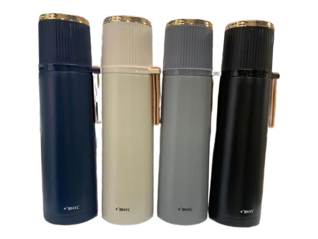 فلاسک استیل حجم 500 میلی لیتر درب شیار دار به همراه بند سیلیکونی