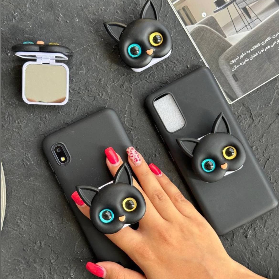 قاب گربه سیاه پاپسوکت آیینه ای