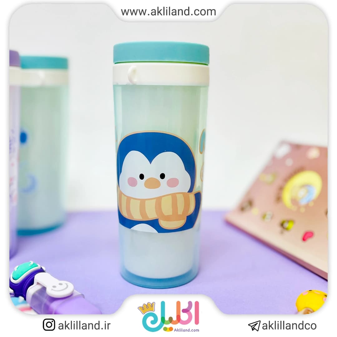 لیوان پلاستیکی درب دار حیوانات شاد