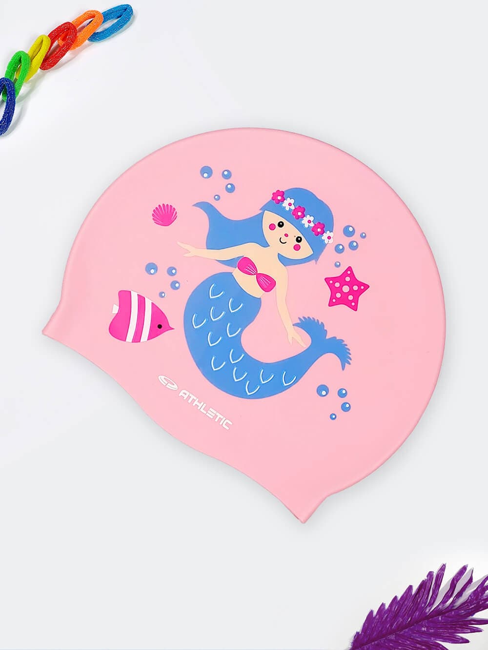 کلاه شنا پری دریایی بچه گانه دخترانه صورتی برند اتلتیک ( Athletic ) سیلیکونی ضد کلر