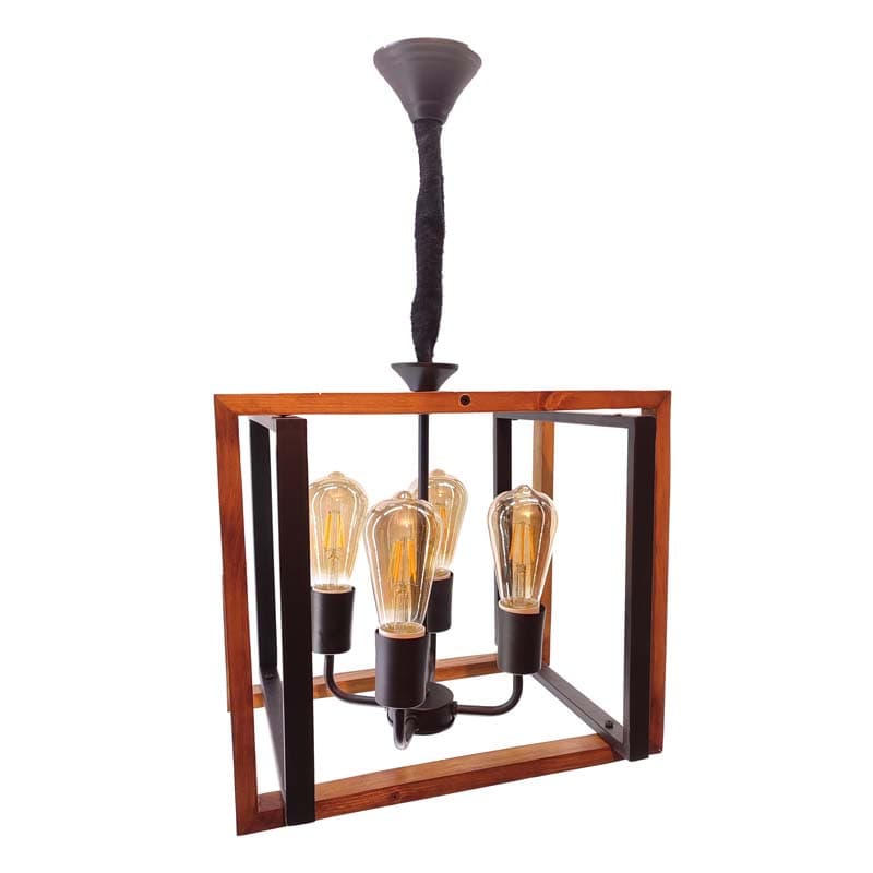 لوستر چوب و فلز چهار شعله مدل رادین 1