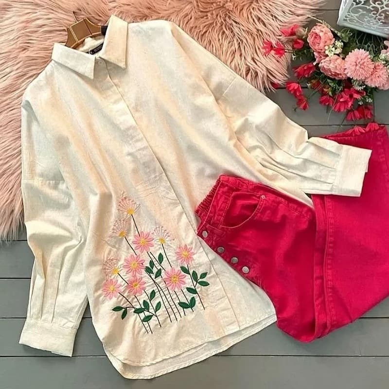 شومیز لنین خارجی سایز فری مناسب تا سایز ۴۸