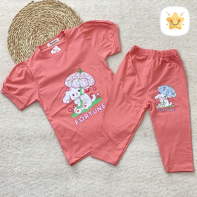 تیشرت شلوارک دخترانه برند DENIZ خرگوش و چتر مناسب 4 تا 8 سال