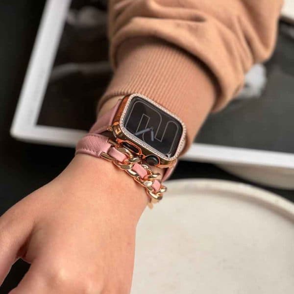 بند اپل واچ چرم کارتیر سانتوس همراه با گارد نگین دار