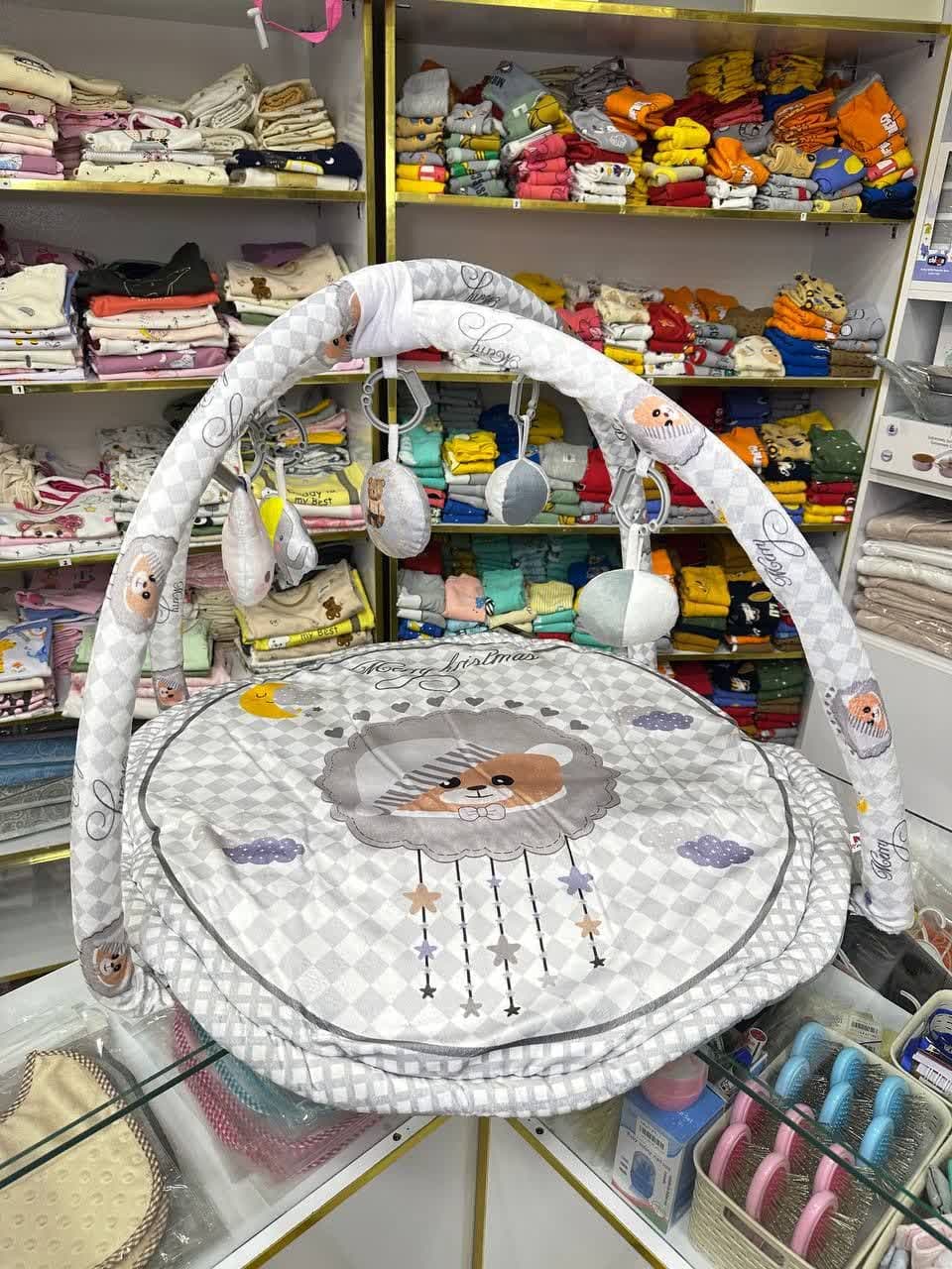 تشک بازی طرح خرس کریسمس طوسی نوزادی و کودک کد 91052