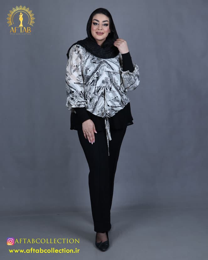 شومیز حریر پایین گره سایزبزرگ 3053