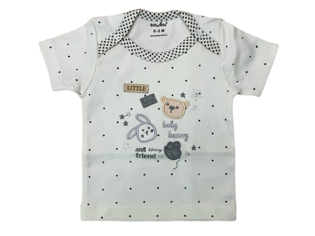 بلوز آستین کوتاه نوزادی طرح گلدوزی شده خرس و خرگوش baby 4 life