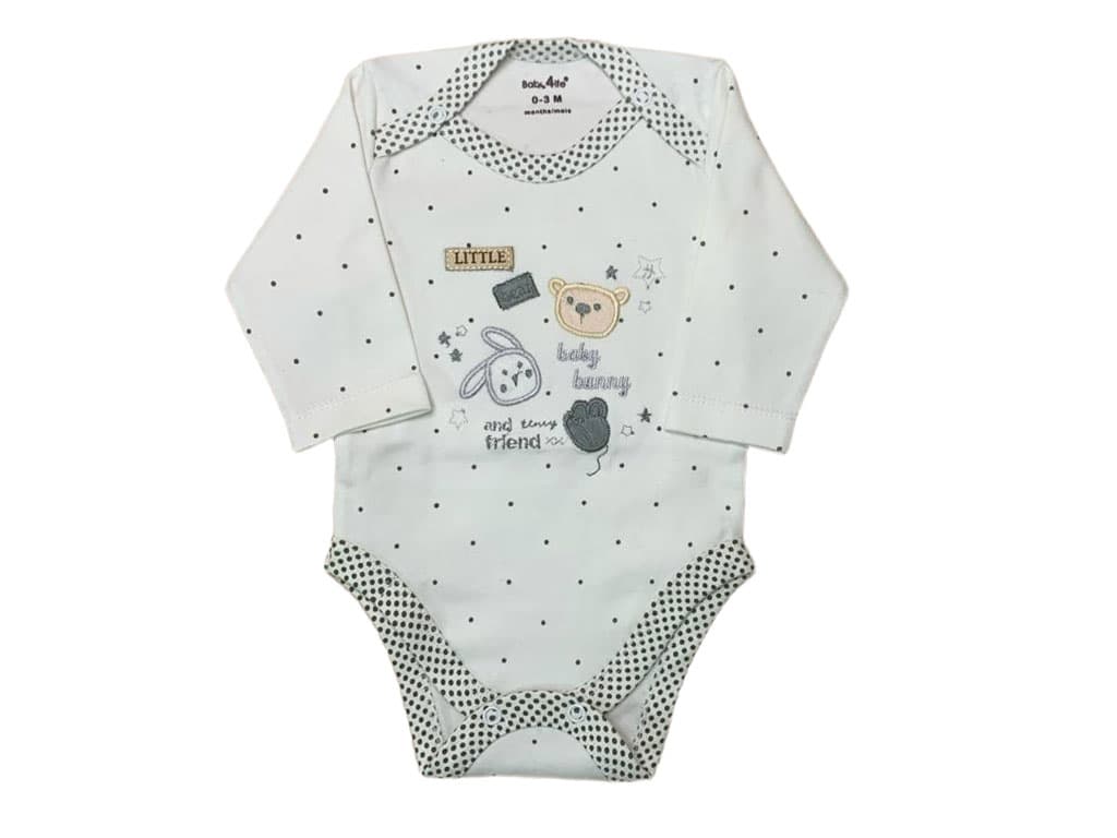 بادی آستین بلند نوزادی طرح گلدوزی شده خرس و خرگوش baby 4 life