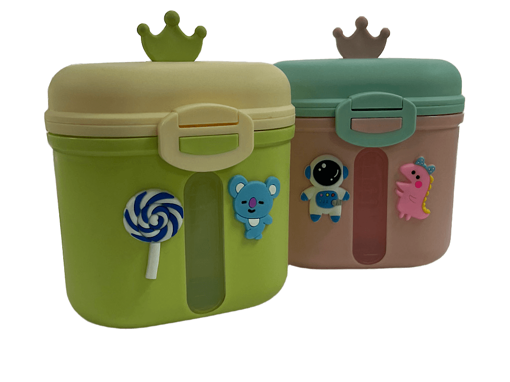 ظرف انبار غذا و شیر خشک پیمانه دار حجم 300 گرم استیکر دار طرح تاج