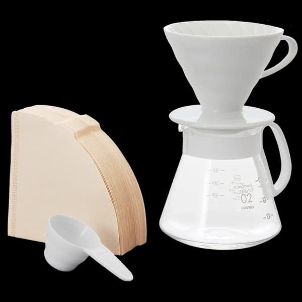 ست دریپر با فیلتر کاغذی هریو V60-02 (۴۰ عددی) | پک قهوه دمی حرفهای برای دمآوری به سبک پوراور