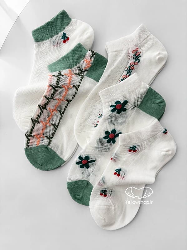 جوراب مچی سوزنی زنانه تم گل سبز کد 32140