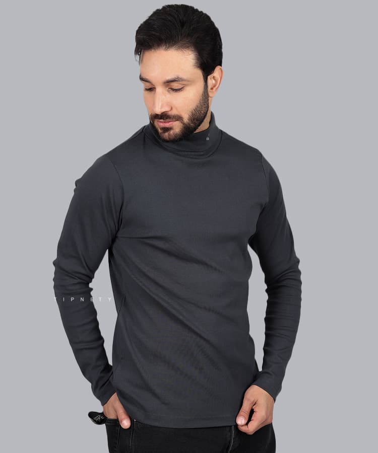 یقه اسکی مردانه طوسی و ساده 6182