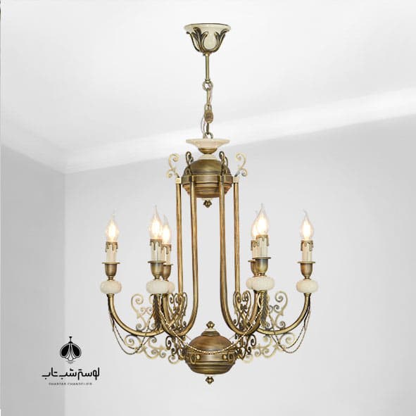 لوستر آویز 6 شعله نورسازان 875/6 بازویی کرم آنتیک