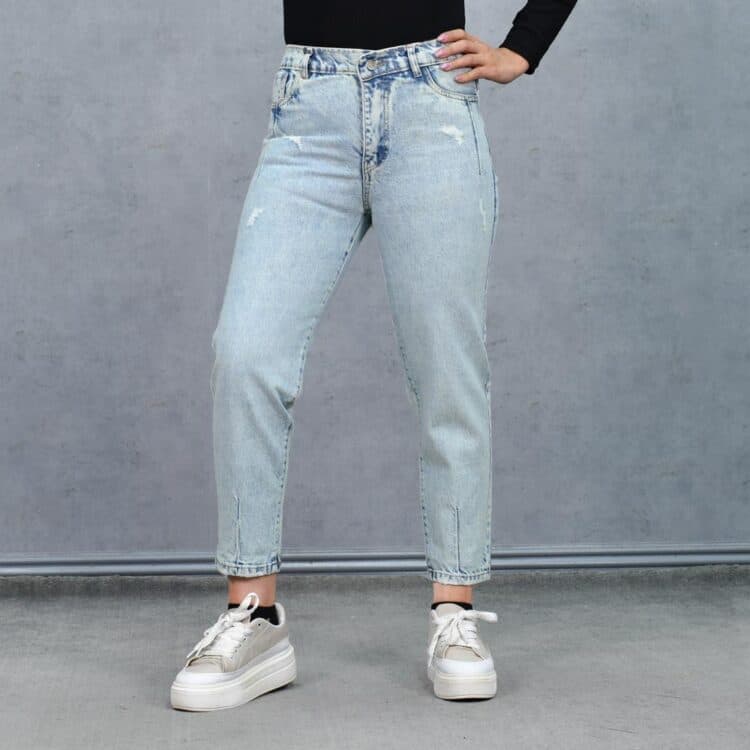 شلوار جین دخترانه مام آبی روشن کد 25701