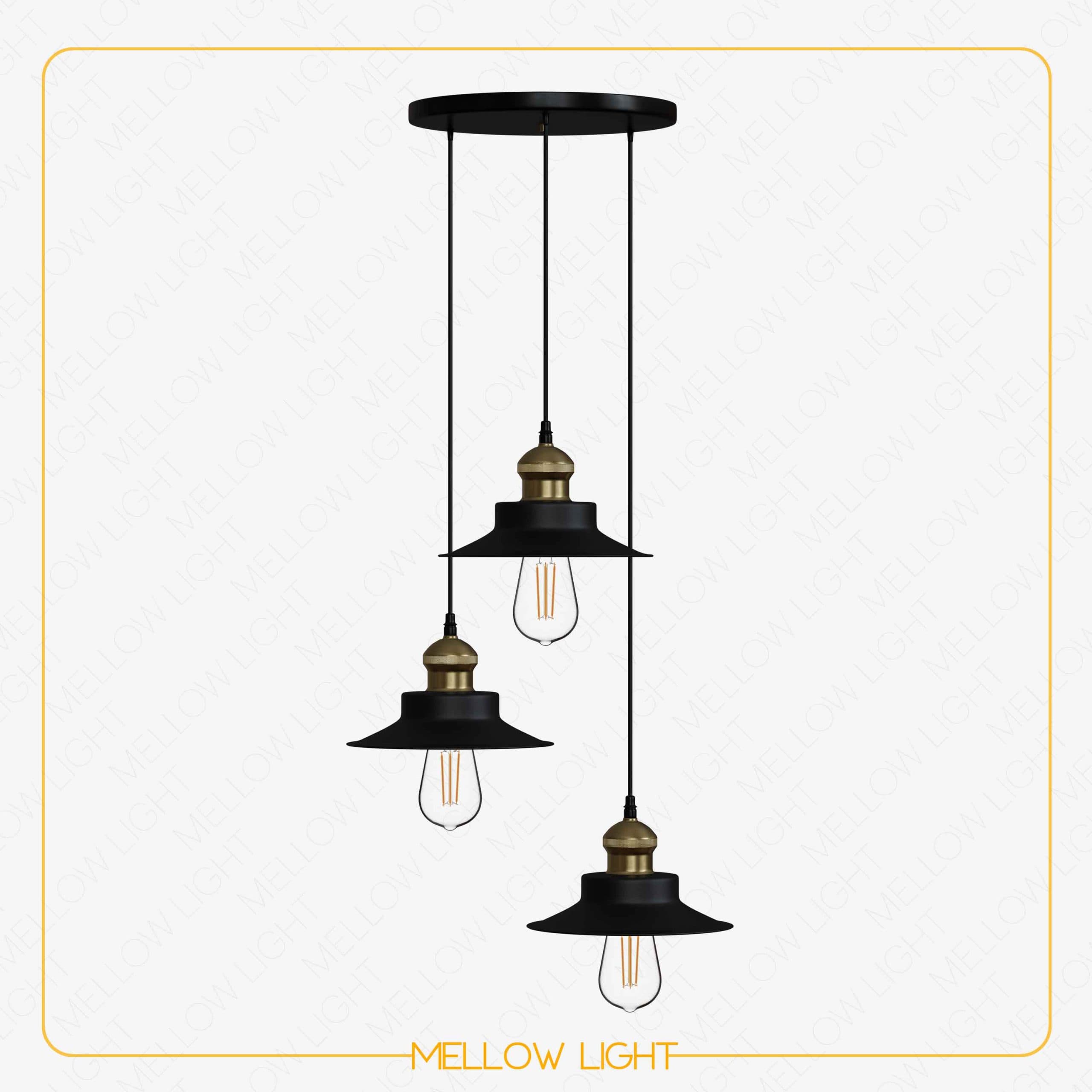 لوستر آویز مدرن سه شاخه گرد ادیسونی کلاهی