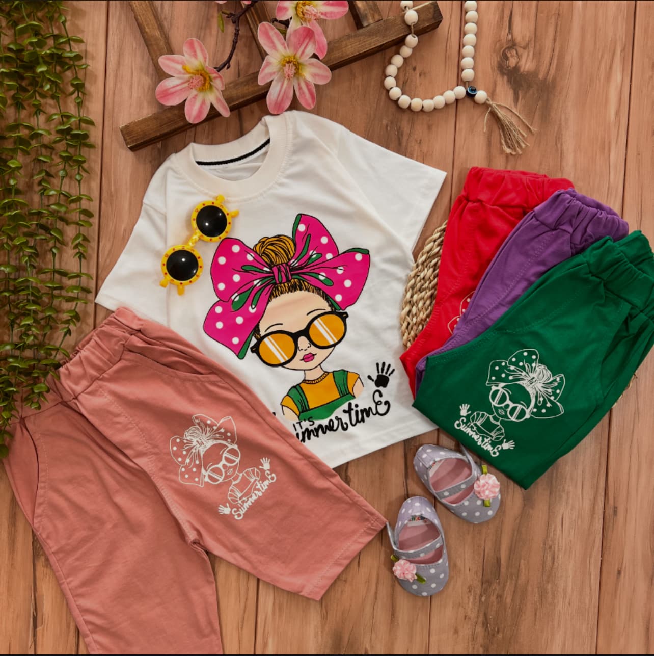 تیشرت شلوارک دختر پاپیونی