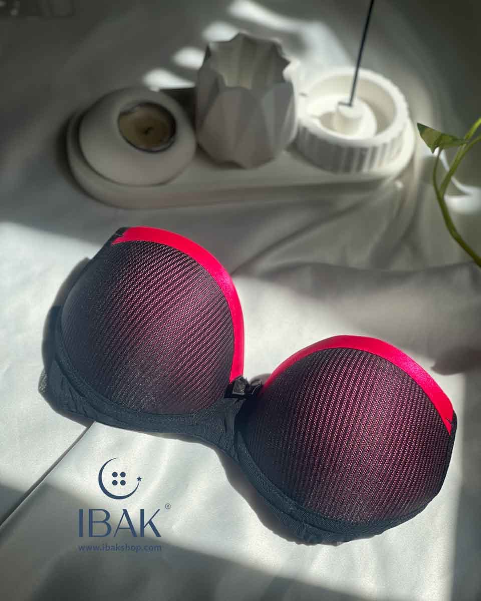 سوتین مشکی سرخابی راه راه کد 3