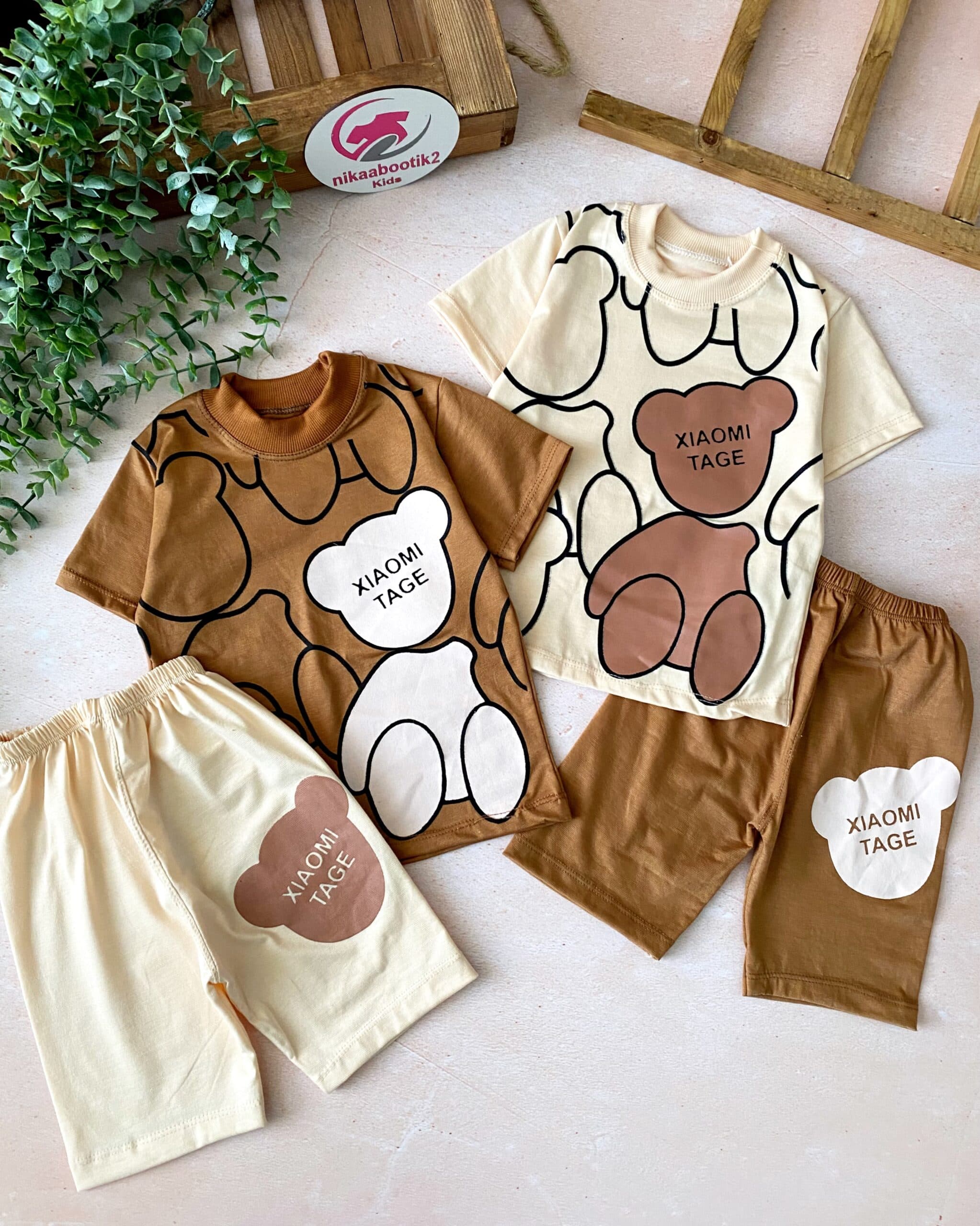 تیشرت شلوارک خرس قهوه ای