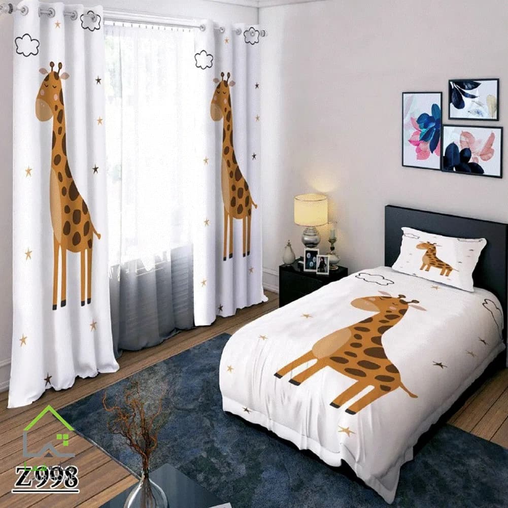 ست روتختی و پرده طرح زرافه
