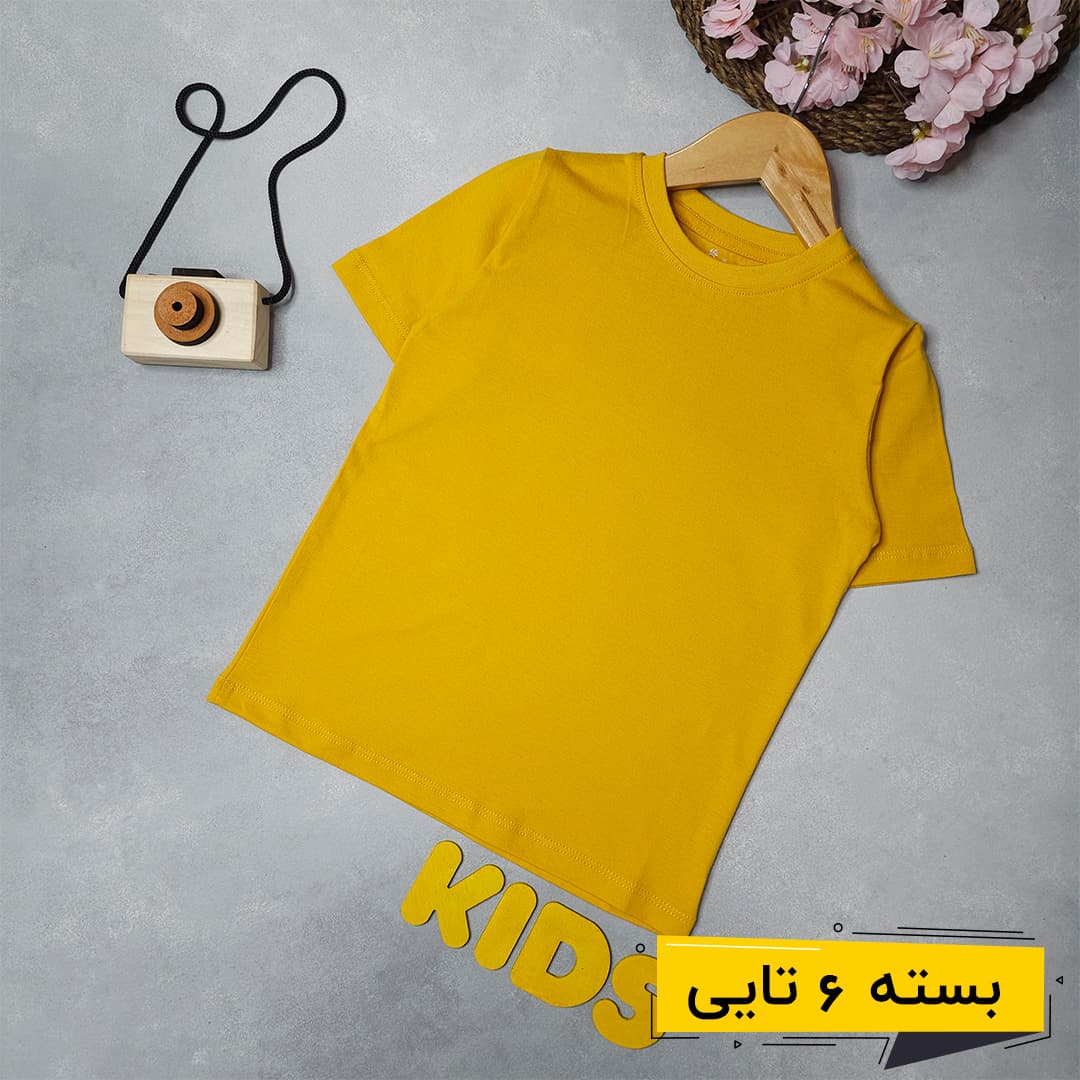 خرید عمده تیشرت پسرانه طرح بیسیک کوچک رنگ خردلی | بچگانه (6 تایی)