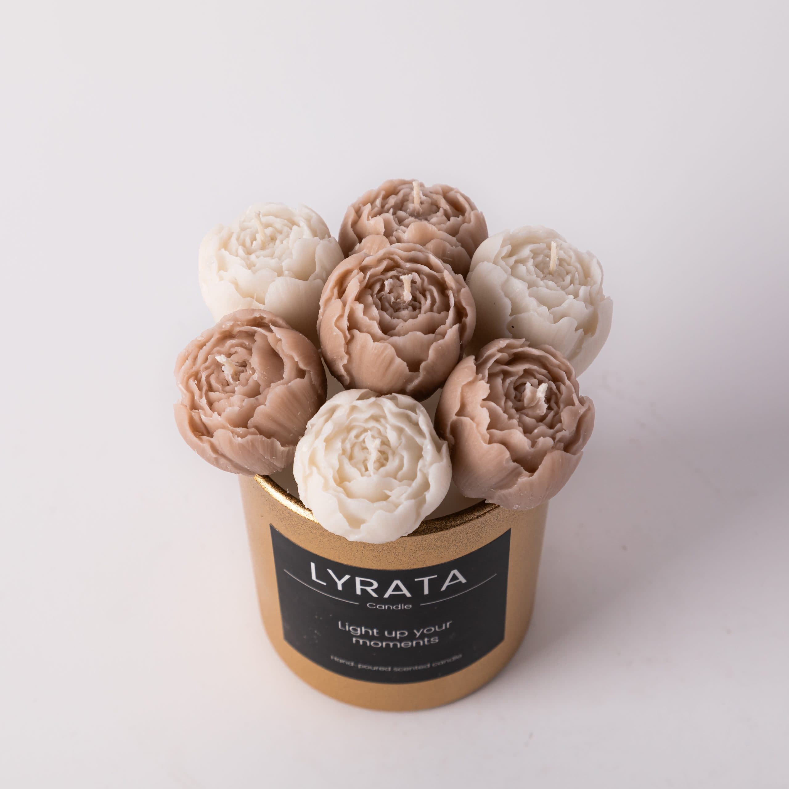 شمع دست ساز شات شیشه ای گل پیونی طلایی