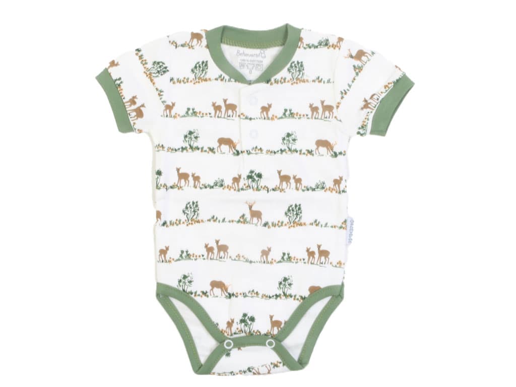 بادی آستین کوتاه نوزادی پسرانه طرح گوزن به آوران behavaran