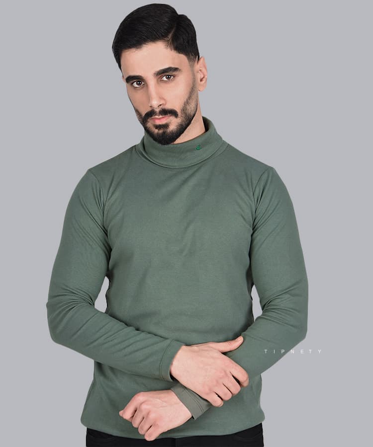 یقه اسکی مردانه سبز و ساده 6180